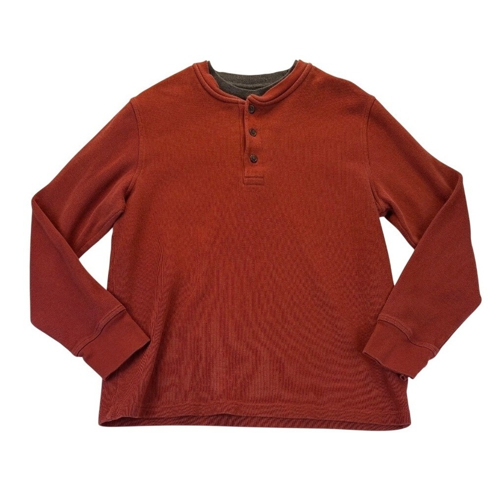 Men's Knit Henley Shirt Rust Orange Long Sleeve Size M Layered Croft & Barrow